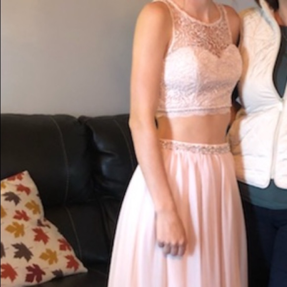 Pink Two Piece Prom Dress